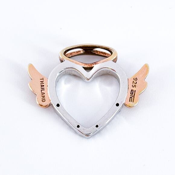 Sterling Silver Diamond Winged Heart Pendant | Petite Rose Gold Wing Accent - Picture 5 of 8